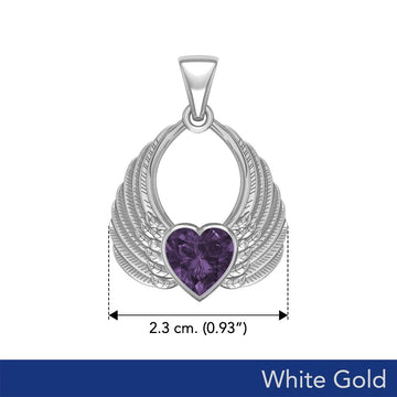 Gemstone Heart Angel Wings White Gold Pendant WPD5169 - Jewelry
